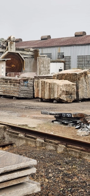 Granite workshop tools and maintenance area at Granslab (Pty) Ltd